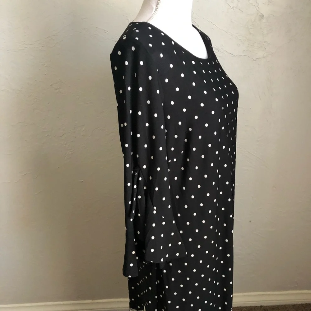 Sandra Darren Polka Dot Shift Dress with Floral Bottom 14 Black White Red - Picture 5 of 15